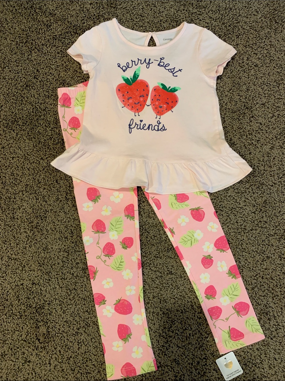 💥2/$30💥The Children's Place Strawberry Leggings & George Strawberry T-shirt Set